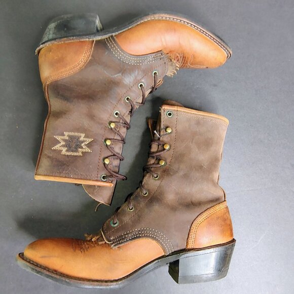 Vintage Abilene Boots Brown Leather Kiltie Packer Embroidered Aztec Size 5.5 - Picture 14 of 14